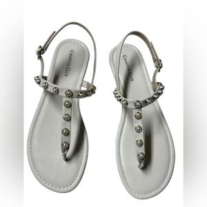 Charter Club Anita Sandals in White with Pearl Embellishments - Size 9M
